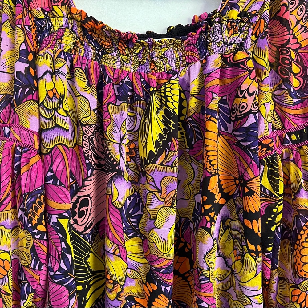 Anthropologie Alexandra Farmer Puff Sleeve Boho Floral Butterfly Top Size M - Picture 3 of 9